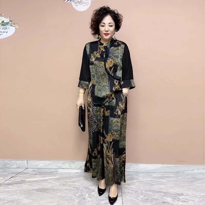 New Ethnic Fashion - Set celana kaki lebar wanita, setelan