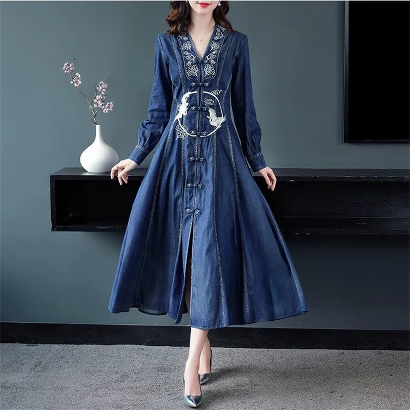 Gaun Denim Gaya Etnik Desain K - Ethnic Fashion Design ulasan dan harga
